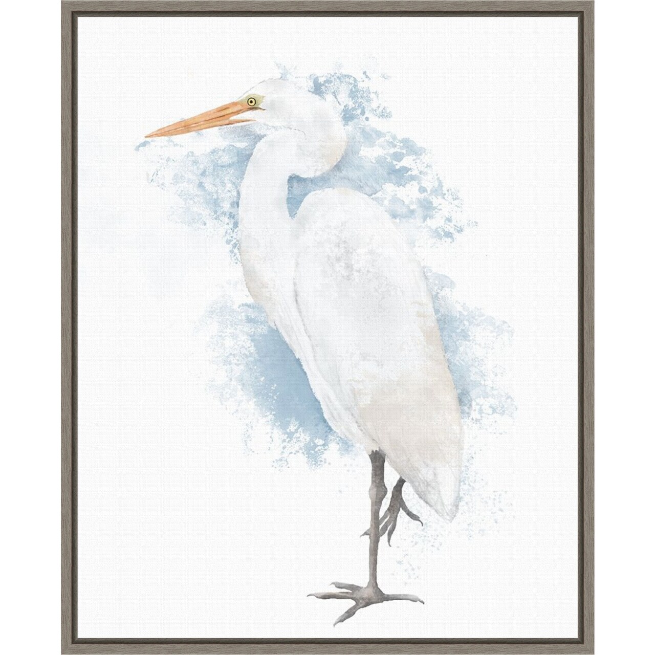 Coastal Heron I by Jade Reynolds 16-in. W x 20-in. H. Canvas Wall Art Print Framed in Grey